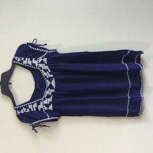 Blue Peasant Mini Dress Blouse White Detail Collar - Forever 21 - Size: Small